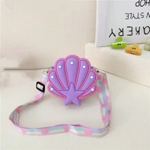1pc Children's Cute Cartoon Shell Silicone Coin Purse, Shoulder Crossbody Bag - Purple - View 3