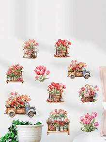 創意新款鬱金香品種花盆植物牆貼適合客廳、臥室、兒童房裝飾 - 彩色 - 查看 1