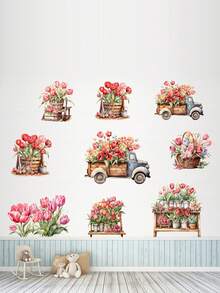創意新款鬱金香品種花盆植物牆貼適合客廳、臥室、兒童房裝飾 - 彩色 - 查看 4