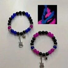 1 對時尚情侶星星吊墜串珠手鍊,帶有彩色珠子,情人節、朋友和戀人的理想禮物 - 一對情侶手鍊 - 查看 6