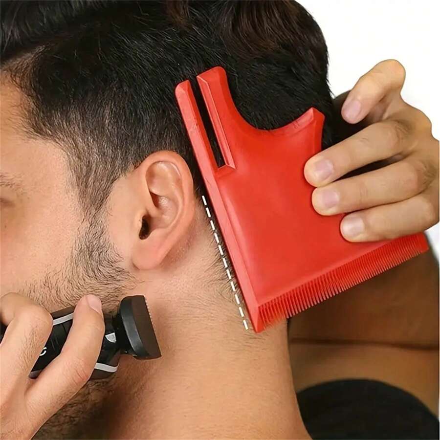 1 件組多曲線髮際線模板模板理髮工具指南美髮風格尺內置梳子兼容理髮器用於造型 - 紅色 - 查看 1