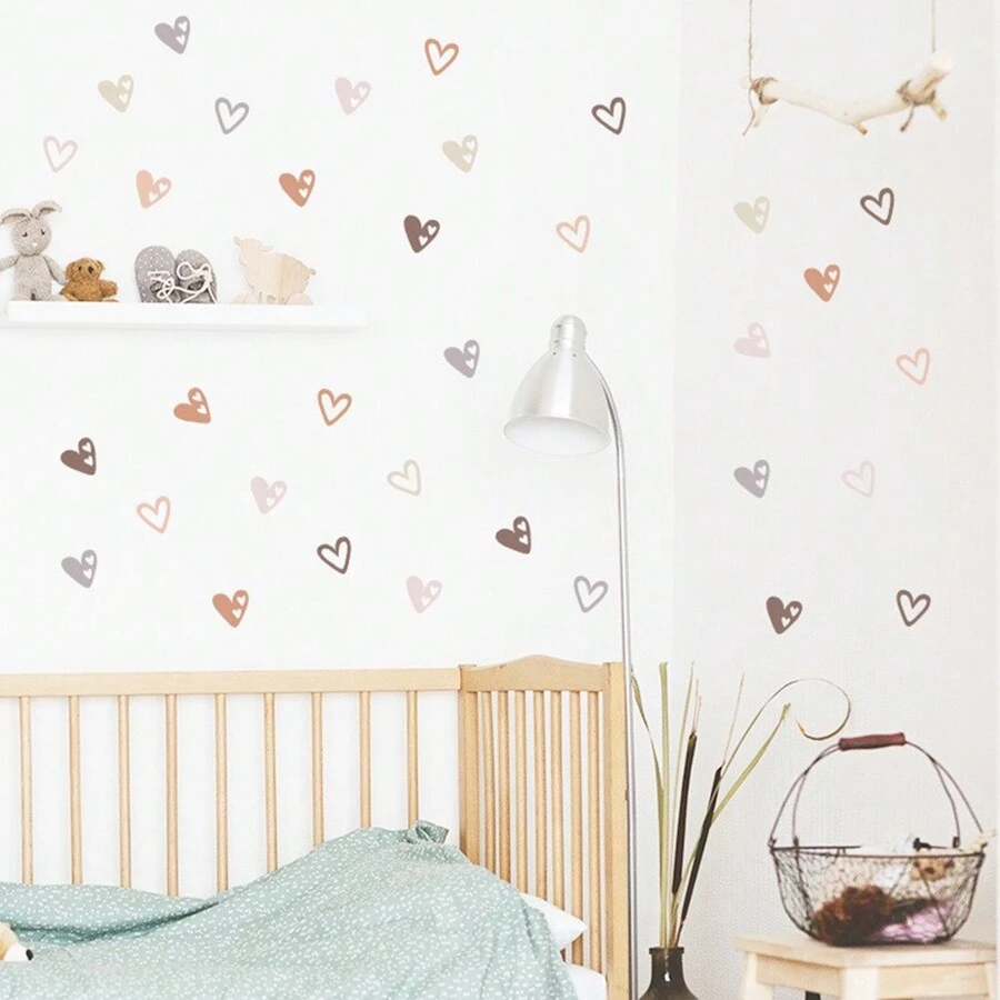 12pcs Beautiful Heart Shaped Stickers, Self-Adhesive Wall Decals For Baby Room Decor, Suitable For Children Room Decor - Multicolor - View 1