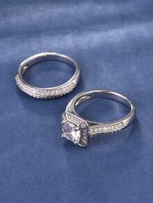 Two Embellished Couple Rings - Silver - View 2