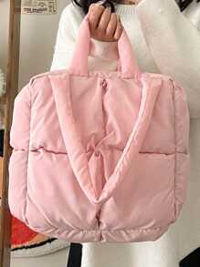 1個大容量蓬鬆手提袋,柔軟可愛的肩背包,女性日常使用的手提袋 - 粉色 - 查看 8