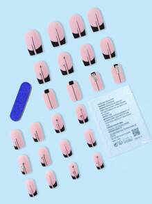 升級你的風格！24入組長方形仿甲套裝，簡單而優雅的啞光、閃爍、法式尖端和鑽石設計，適用於短指甲女性和女孩貼片甲供品 - 彩色 - 查看 2