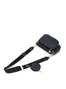 3入組復古花卉圖案斜挎包 - 黑色 - 查看 5