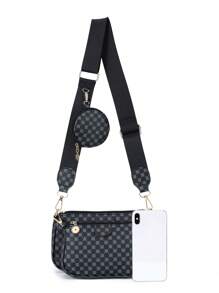 3入組復古花卉圖案斜挎包 - 黑色 - 查看 7