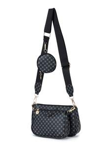 3入組復古花卉圖案斜挎包 - 黑色 - 查看 3