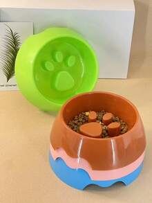 1入啡色防窒息寵物碗,貓狗專用減速餐具,防嘔吐,幼犬餵食碗,獨特的爪印設計 - 棕色 - 查看 11