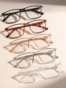 5 件/套男士方形 PC 镜框透明镜片复古眼镜，适合商务会议、日常使用和装饰用途 - 彩色 - 查看 1