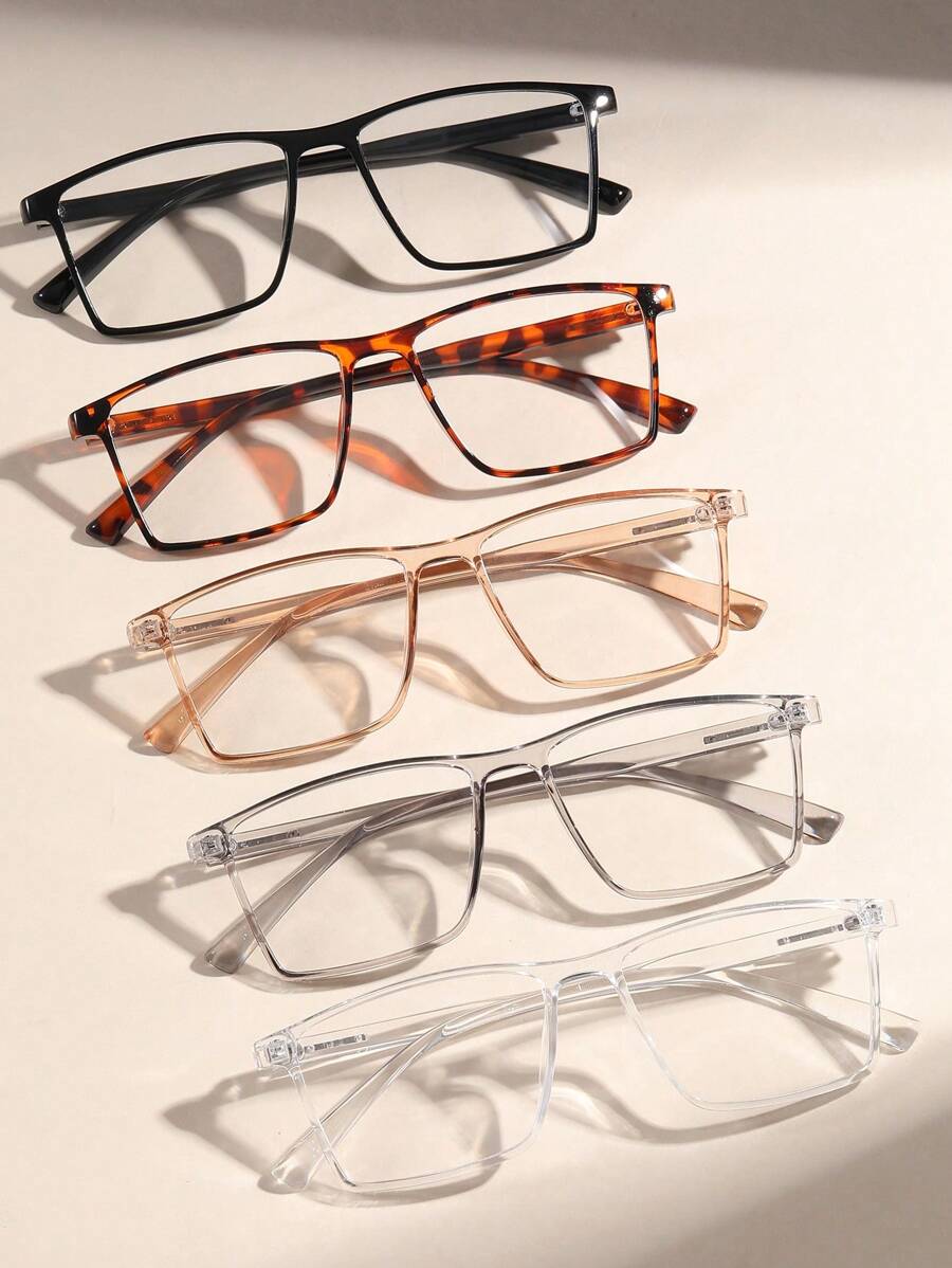 5 件/套男士方形 PC 镜框透明镜片复古眼镜，适合商务会议、日常使用和装饰用途 - 彩色 - 查看 1