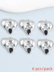 6入組哥特風格合金吊墜,鑲有水晶、蝴蝶結、心形和櫻桃圖案,適用於diy耳環,項鍊和吊墜配件 - 黑色 - 查看 10