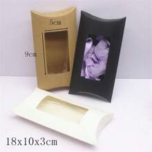10pcs Black/White/Kraft Paper Three-Tone, Multi-Size Pillow Box With Pvc Window Packaging Gift Box Candy Box - 10 Window Pillow Boxes - View 4