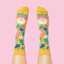 5双欧美网络名人跨境趣味个性化创意提花男女袜 - 彩色 - 查看 4