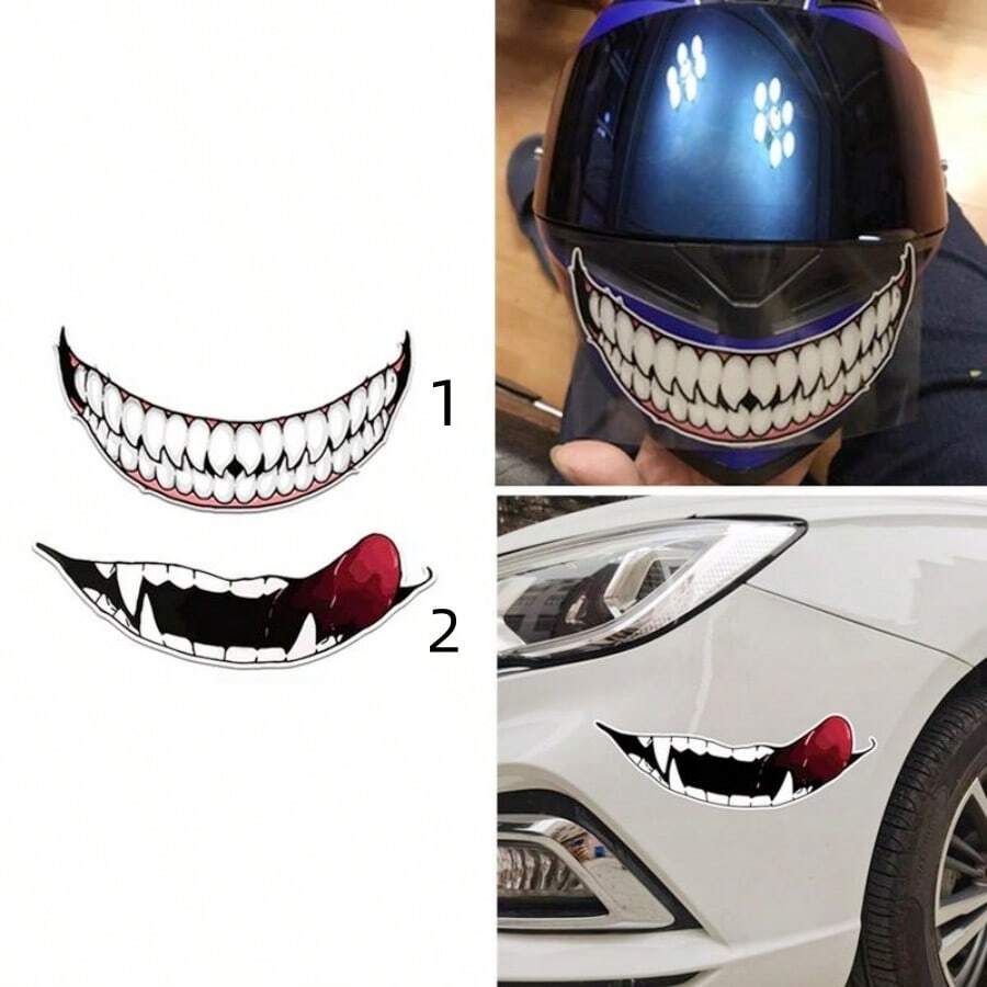 1张摩托车头盔贴纸，深色个性化牙齿形状装饰贴花 - 2 - 查看 1