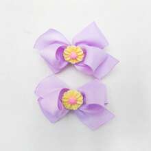 2入組可愛的小花髮夾和絲帶髮結夾,節日女孩兒童用品,是禮物的理想選擇 - 紫色 - 查看 2