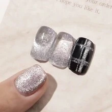 鉻鉑銀色閃粉指甲油套裝,8色,包括閃爍光澤的uv Led浸泡式黑色、銀色、粉紅色凝膠指甲油套裝,適用於家庭diy美甲和美甲沙龍 - 淺粉色 - 查看 6