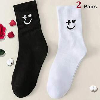 2 pares de calcetines tobilleros para mujer con caritas bordadas