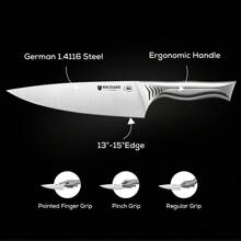 BRODARK Knife Set For Kitchen With Block, 15-Piece Kitchen Knife Set With Built-In Sharpener, NSF Certified Stainless Steel Knife Block Set, Shark Series - Silver - View 7