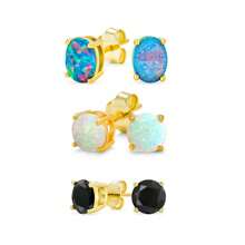 1對16g時尚不鏽鋼金色鍍層圓形切割蛋白石耳釘,男女合用,適用於日常或宴會穿戴,防過敏方解我的氧化鋯螺紋懸掛寶石耳環,適用於耳軟骨和耳環 - 1Pair - 查看 9