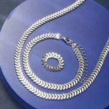 3 Pieces Of Fashionable And Simple Metal Wheat Ears Necklace Bracelet Ring Jewelry Set Women Date Party Christmas Valentine's Day Gift - Silver - View 3