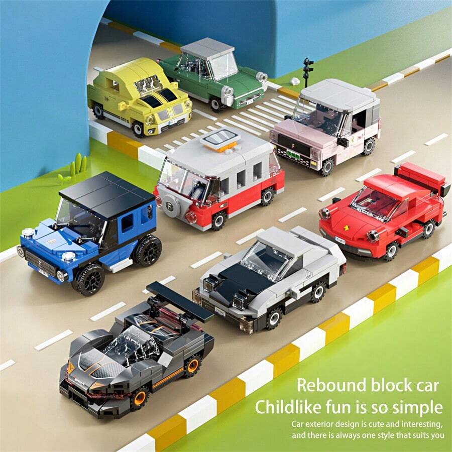 使用這些有趣的汽車搭建積木玩具,打造屬於你自己的拉回式汽車 - 彩色 - 查看 1