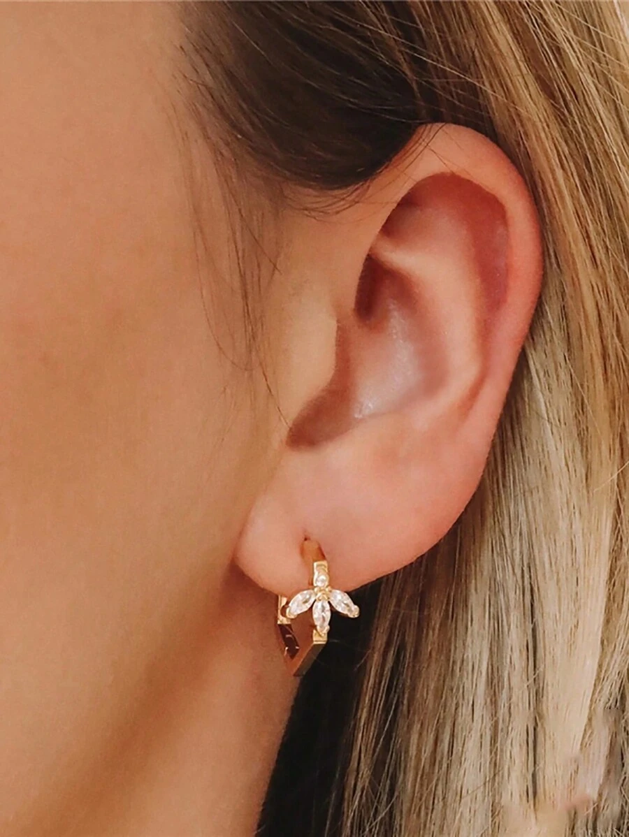 A Pair s925 Sterling Silver Simple Hoop Earring For Woman Wedding Jewelry Fine Earring - Gold - View 1