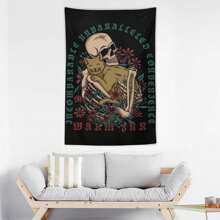 1 件骷髏擁抱貓牆掛毯,簡約百搭的布藝裝飾,適合男孩和女孩的房間牆壁裝飾 - 彩色 - 查看 2