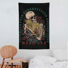 1 件骷髏擁抱貓牆掛毯,簡約百搭的布藝裝飾,適合男孩和女孩的房間牆壁裝飾 - 彩色 - 查看 4