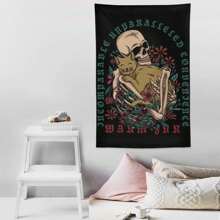 1 件骷髏擁抱貓牆掛毯,簡約百搭的布藝裝飾,適合男孩和女孩的房間牆壁裝飾 - 彩色 - 查看 3