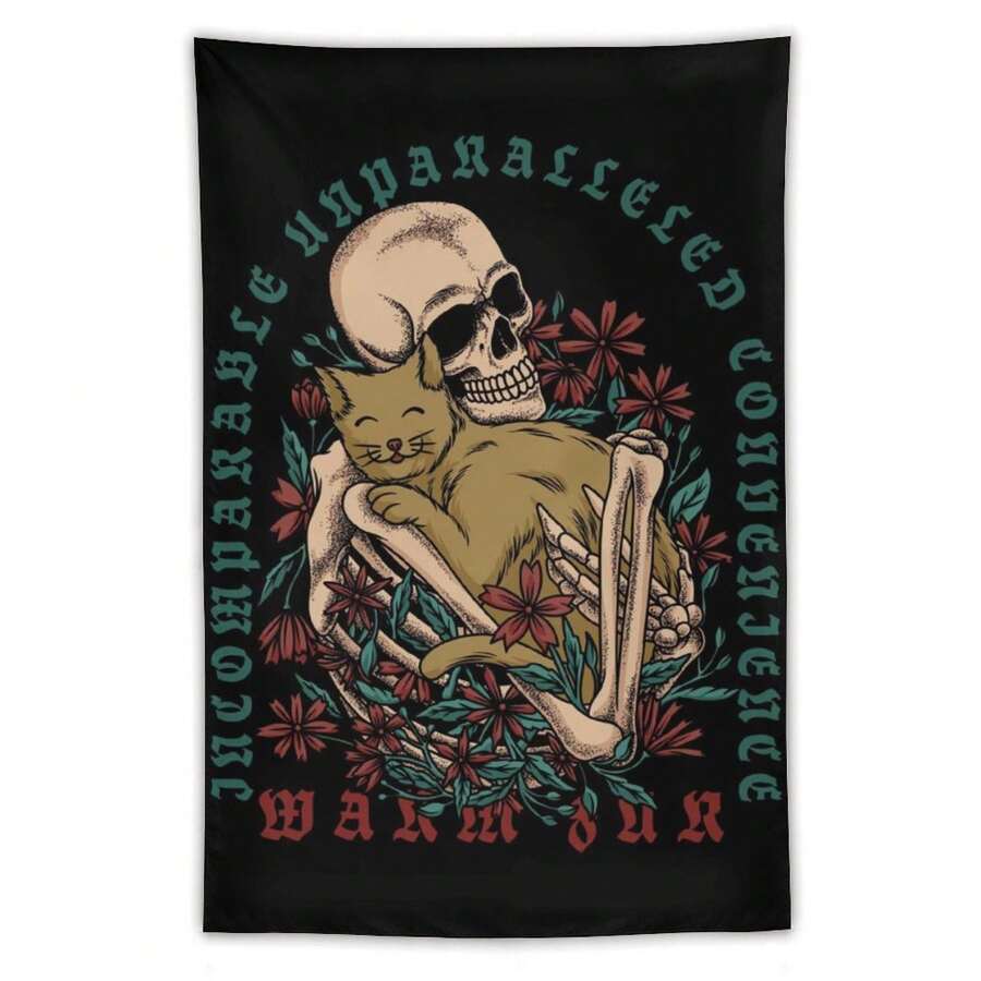 1 件骷髏擁抱貓牆掛毯,簡約百搭的布藝裝飾,適合男孩和女孩的房間牆壁裝飾 - 彩色 - 查看 1