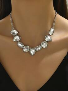 1 件超大复古奢华宴会水钻闪光项链女士时尚合金珠宝配饰派对节日精美周年纪念礼物 - 不規則設計 - 查看 5