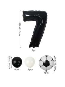 17pcs-32in Black Aluminum Foil Number Balloons/18in Black & White Football Aluminum Foil Ball/10in Black & White Latex Balloons With Set For First Birthday Party Decoration, Football Theme Anniversary Celebration Scene Atmosphere Props,Christmas