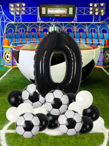17pcs-32in Black Aluminum Foil Number Balloons/18in Black & White Football Aluminum Foil Ball/10in Black & White Latex Balloons With Set For First Birthday Party Decoration, Football Theme Anniversary Celebration Scene Atmosphere Props,Christmas