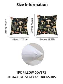 1入組植物和蘑菇圖案枕套,現代風格印花雪紡織布靠墊套,適用於家居裝飾,沙發,臥室 - 黑色 - 查看 2
