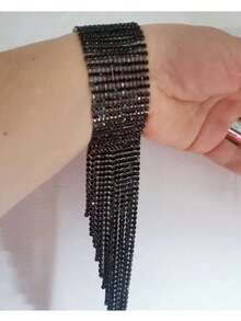 新品上市黑色閃亮全鑲鑽流蘇手鍊 - 新款閃亮滿鑽流蘇手鍊黑色 - 查看 1