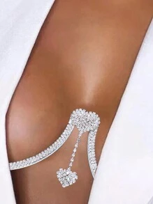 Women's Double Heart Pendant Rhinestone Bra Chain Jewelry - Silver - View 2