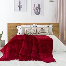 Warm Weighted Blanket, Fleece Sherpa Flannel Throw Heavy Blanket With 7-Layer Design - Burgundy - View 7