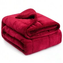 Warm Weighted Blanket, Fleece Sherpa Flannel Throw Heavy Blanket With 7-Layer Design - Burgundy - View 8