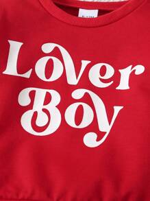 Baby Boy's Letter Printed Sweatshirt And Long Pants Set - Red - View 3