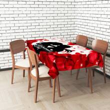 1PC Valentine's Day Warm Rose Petals Candlelight Dinner Rectangular Table Cloth Decoration Couple Romantic Embrace Kitchen Table Holiday Party Round Waterproof And Wipable Polyester Table Cloth 60 * 60/60 * 84/60 * 104in - Rose Red - View 3