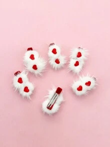 甜美情人節白色毛球紅心髮夾,適合派對、情人節約會、閃閃發光的裝飾品、戶外聚會,適合辮子和發髻,適合秋冬裝飾 - 彩色 - 查看 6