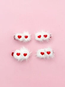甜美情人節白色毛球紅心髮夾,適合派對、情人節約會、閃閃發光的裝飾品、戶外聚會,適合辮子和發髻,適合秋冬裝飾 - 彩色 - 查看 2