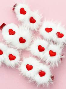 甜美情人節白色毛球紅心髮夾,適合派對、情人節約會、閃閃發光的裝飾品、戶外聚會,適合辮子和發髻,適合秋冬裝飾 - 彩色 - 查看 5
