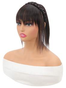 Topper With Hair Bangs With Braided Headband Synthetic Clip In Hair Extensions Natural Looking For Daily Use Hair Accessories - Black-brown - View 6