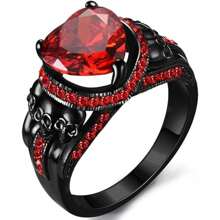 哥德式珠寶黑色骷髏戒指騎士戒指吸血鬼配飾哥德式訂婚戒指供女性送禮用（聖誕情人節等節日） - 紅色 - 查看 2