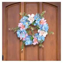 1pc,Blue Hydrangea Wreath,Spring Summer Wreaths For Front Door, Artificial Blue And Pink Flowers Spring Door Wreath ,Spring Floral Wreath For Indoor, Outdoor, Home Wall Window Decoration - Multicolor - View 6