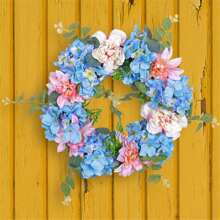 1pc,Blue Hydrangea Wreath,Spring Summer Wreaths For Front Door, Artificial Blue And Pink Flowers Spring Door Wreath ,Spring Floral Wreath For Indoor, Outdoor, Home Wall Window Decoration - Multicolor - View 7