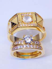 奢華經典情侶戒指男士女士派對訂婚婚禮珠寶情人節禮物 - A - 查看 1