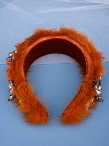 1條女士優雅閃耀的水晶頭帶,公主與皇后咖啡色珍珠頭飾,貴族配件,適用於日常和冬季,有毛皮裝飾 - 咖啡 - 查看 2